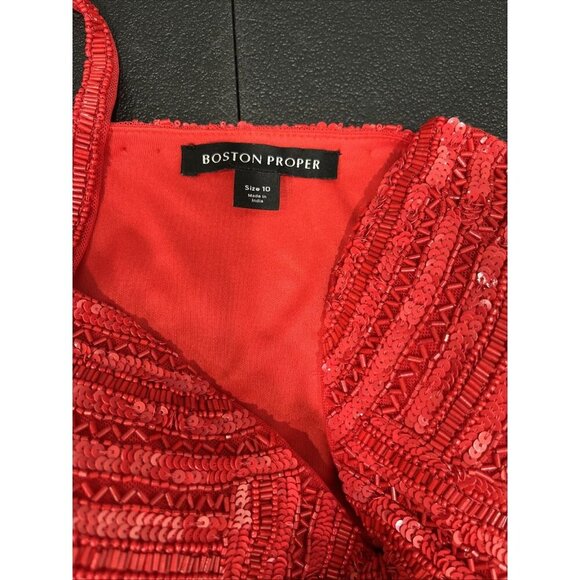 Boston Proper Flapper Mini Dress Size 10 Red Sequin Fringe Salsa Party Holiday - Picture 6 of 10